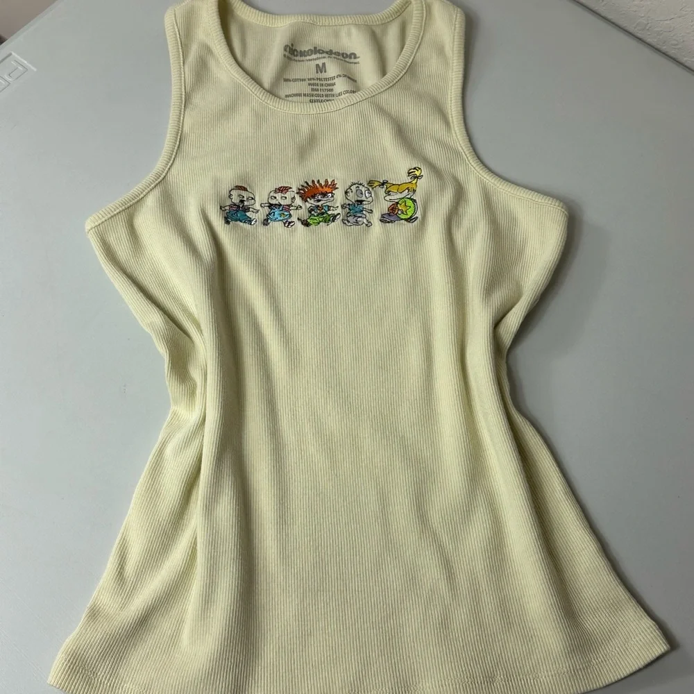 Vintage Rugrats Nickelodeon Yellow Ribbed Y2K Retro Tank Embroidered Size M